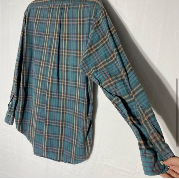 Vintage Polo Ralph Lauren Green Tan Purple Plaid Casual Button Up Shirt S - Picture 9 of 15